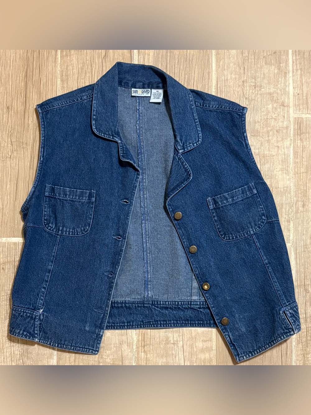 Dark Blue Denim Vest with Patch Pockets by Sun River